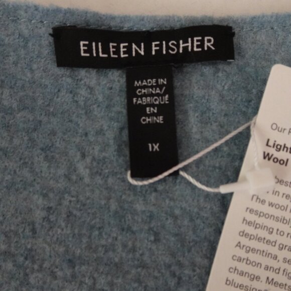 Eileen Fisher Boat Neck Top Women's Plus Size 1X Blue Wool Boxy - Picture 6 of 9